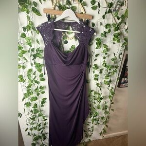 Xscape Purple Ruched Sheath Dress Cowl Neck Cocktail
